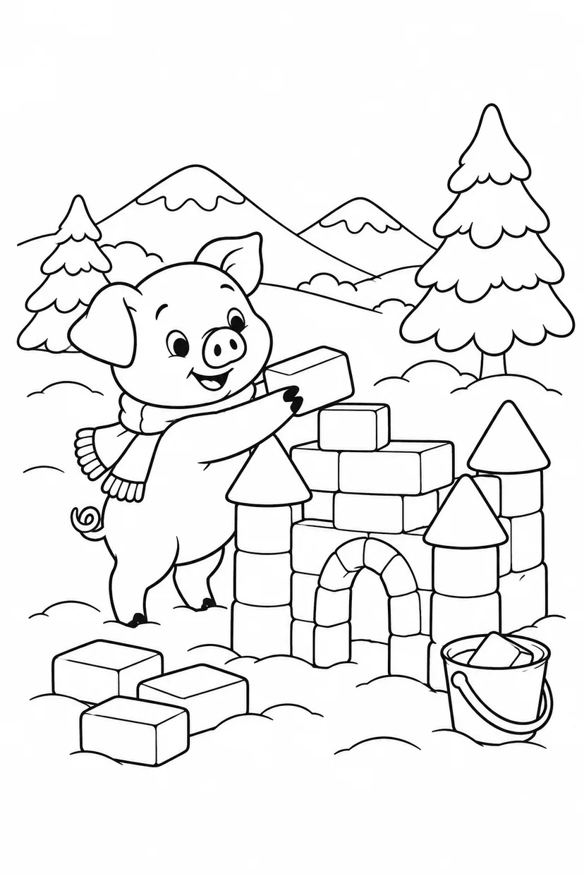 こぶたの氷のお城の塗り絵