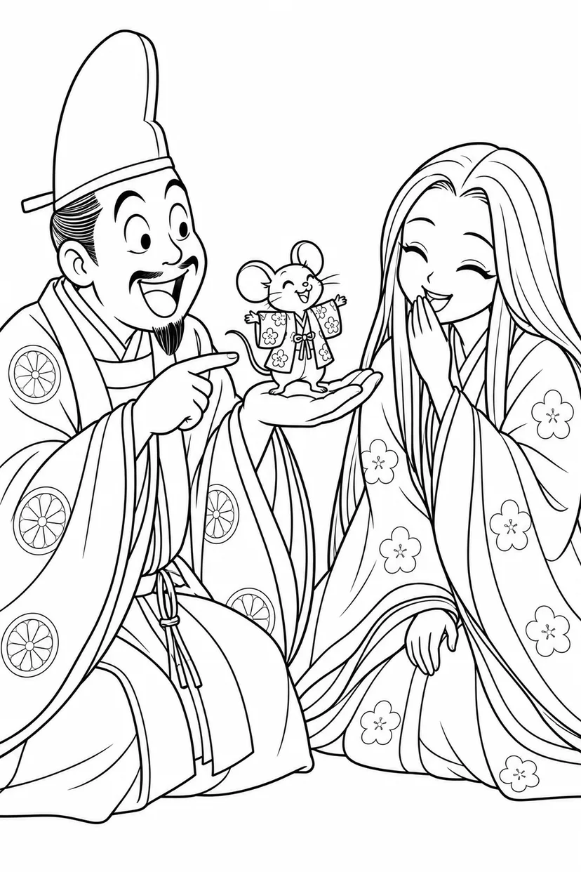 かぐや姫の火鼠の衣はねずみサイズの塗り絵