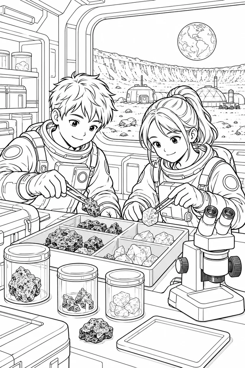 月のクレーター基地：試料を分ける研究室の塗り絵