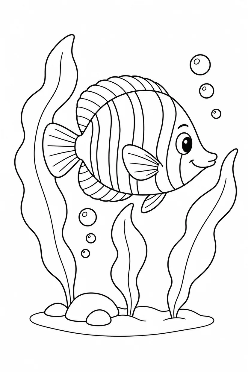 チョウチョウウオと海草の森の塗り絵