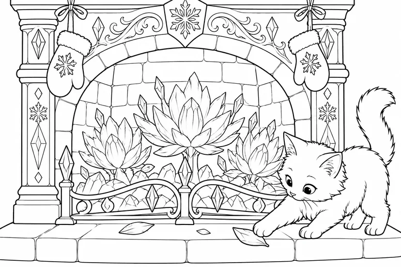 氷の花を育てる暖炉の塗り絵
