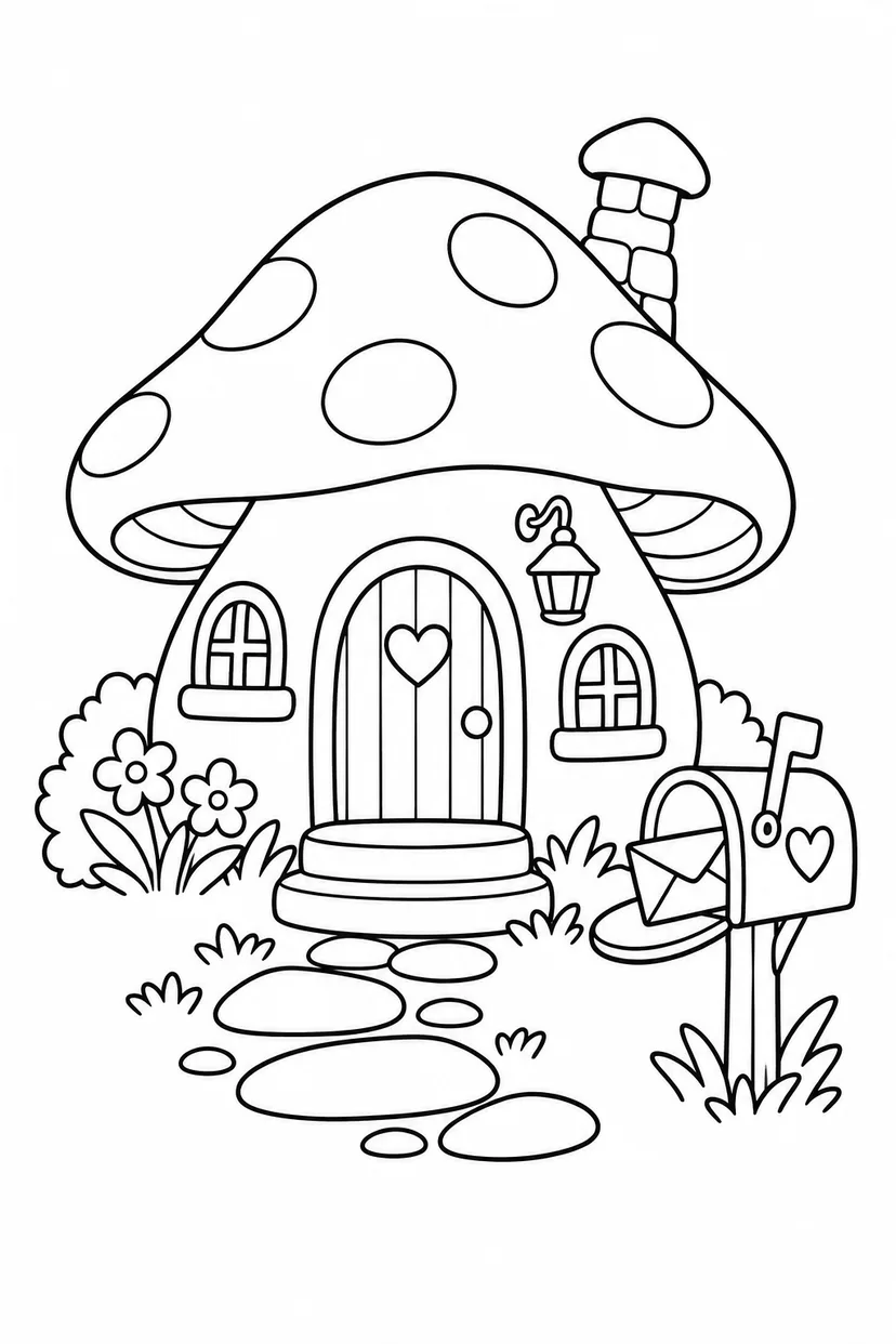 きのこのおうちの郵便受けの塗り絵
