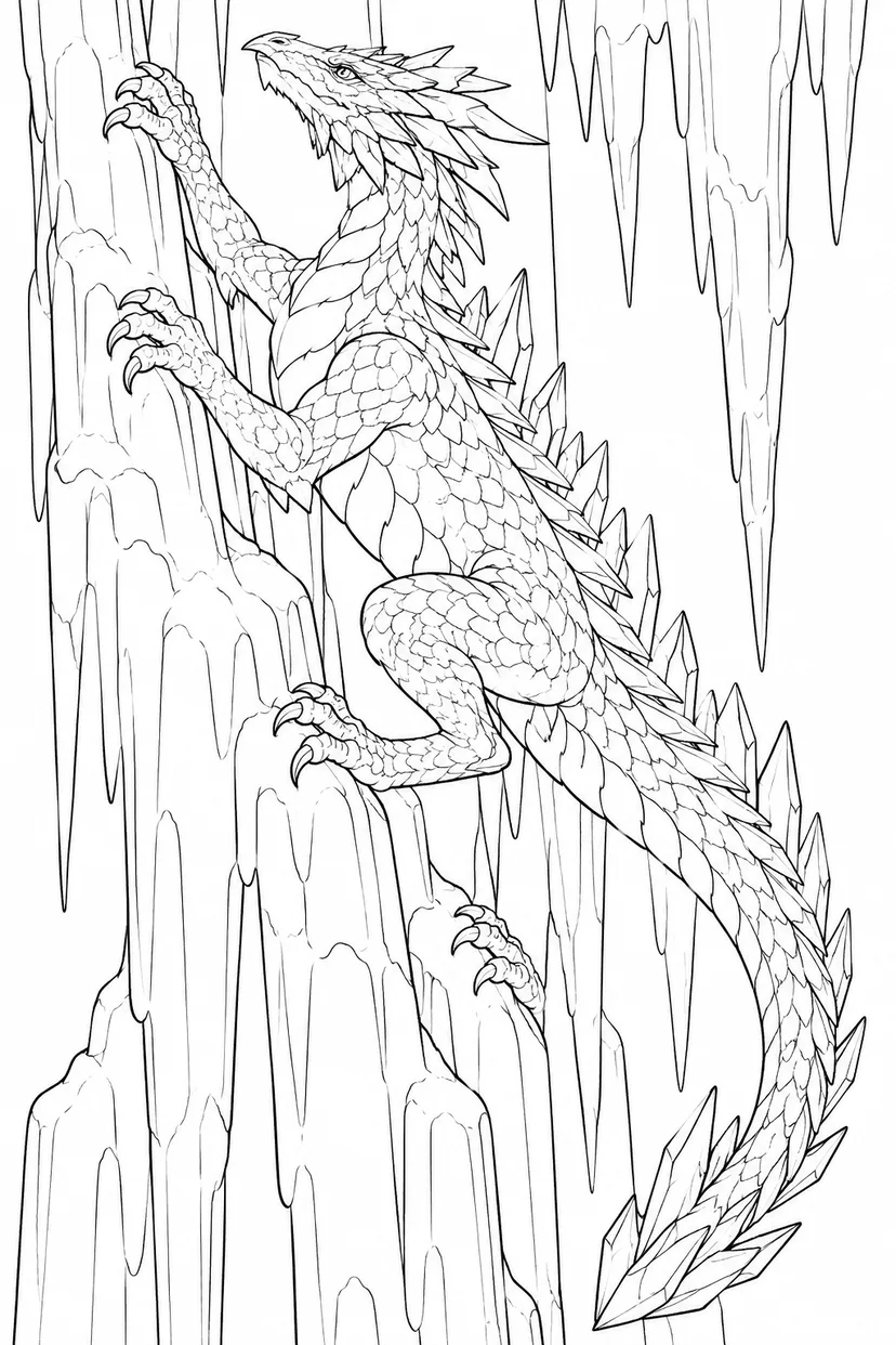 凍った滝を登る竜の塗り絵