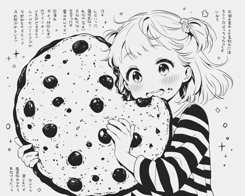 Dibujo de Niña mordiendo una galleta gigante para colorear