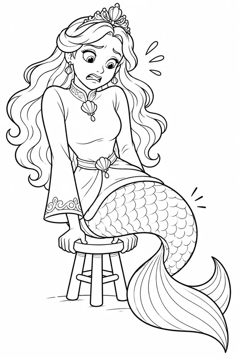 人魚姫：小さすぎるイスに挑戦の塗り絵