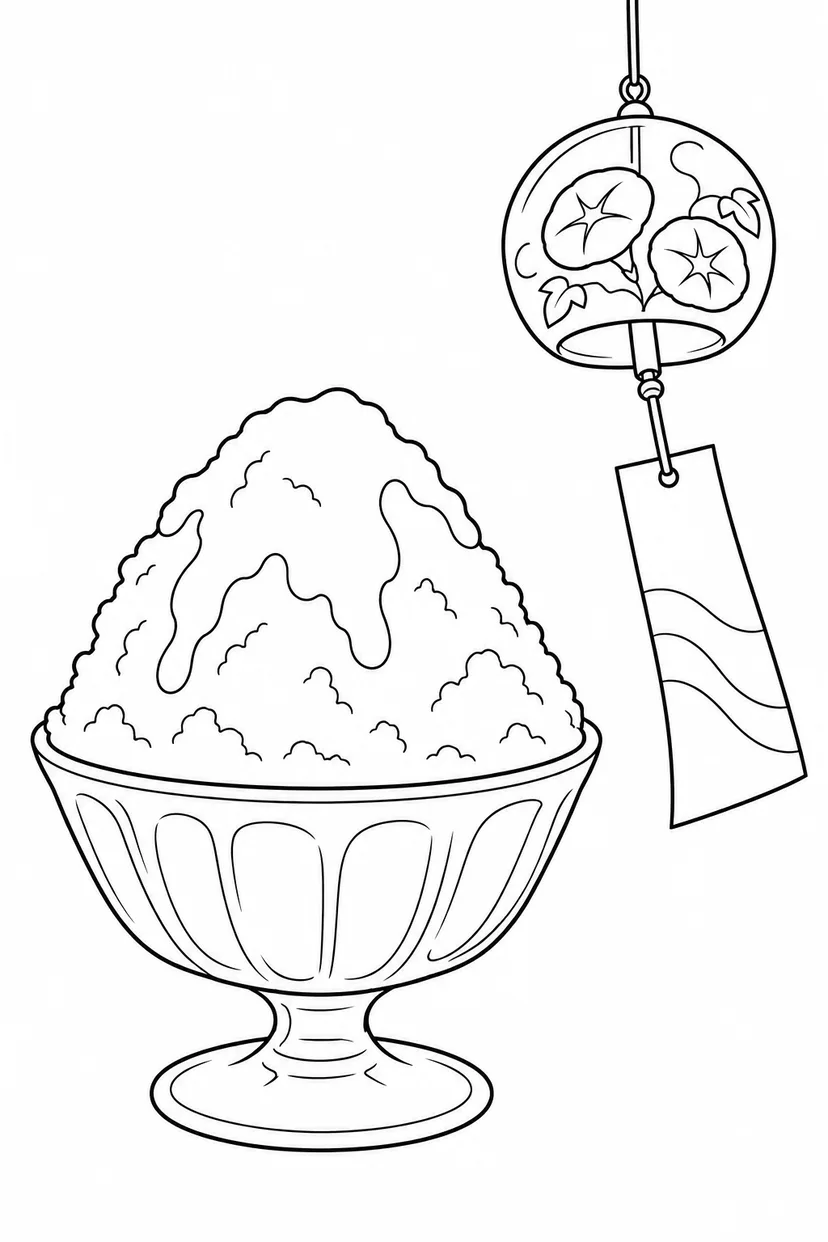 Desenho de Raspadinha de gelo e um sino dos ventos para colorir