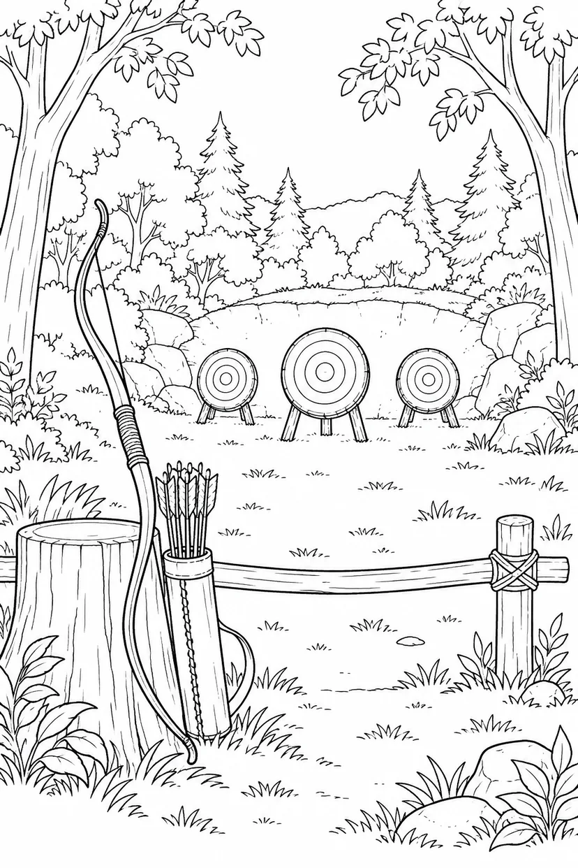 林の中の小さなアーチェリー場の塗り絵