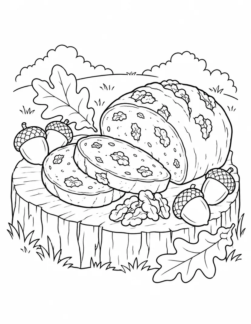 どんぐりとくるみパンの塗り絵
