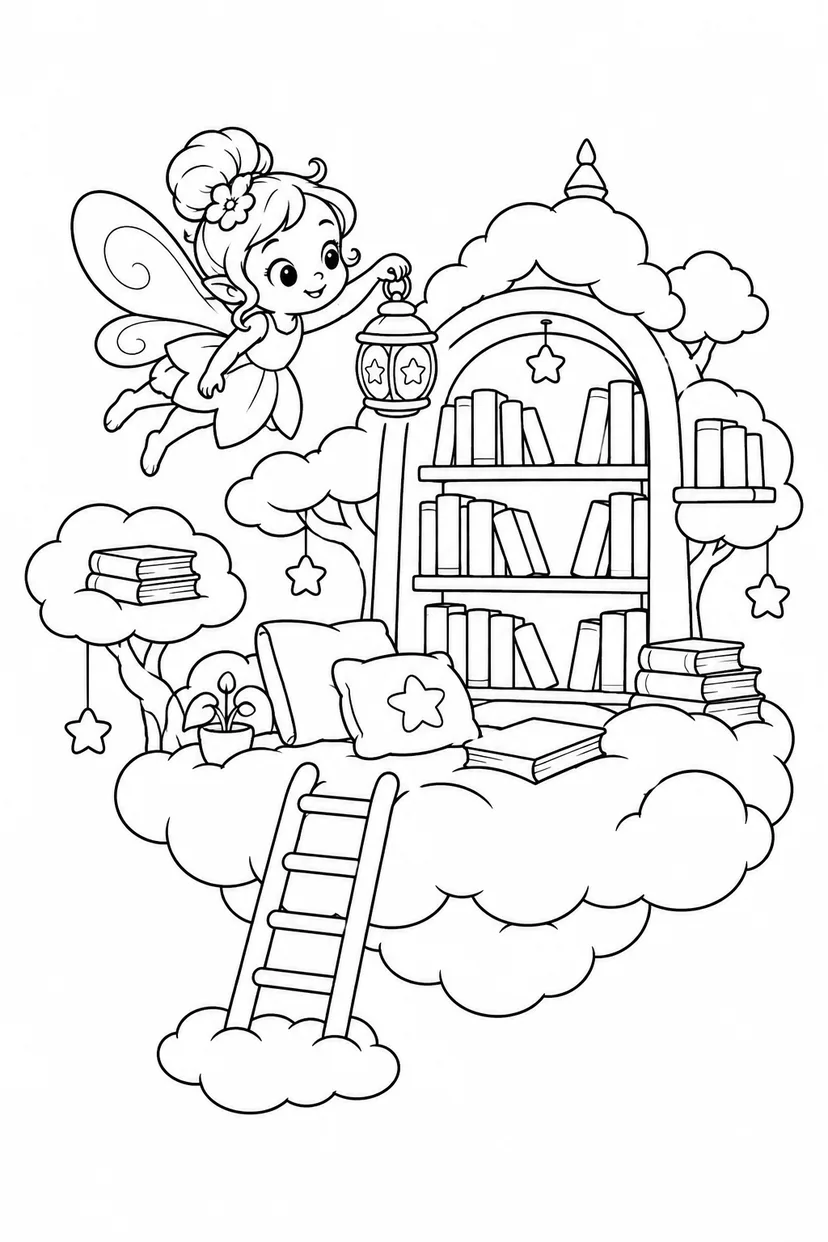 ランタンの精と雲の図書館の塗り絵
