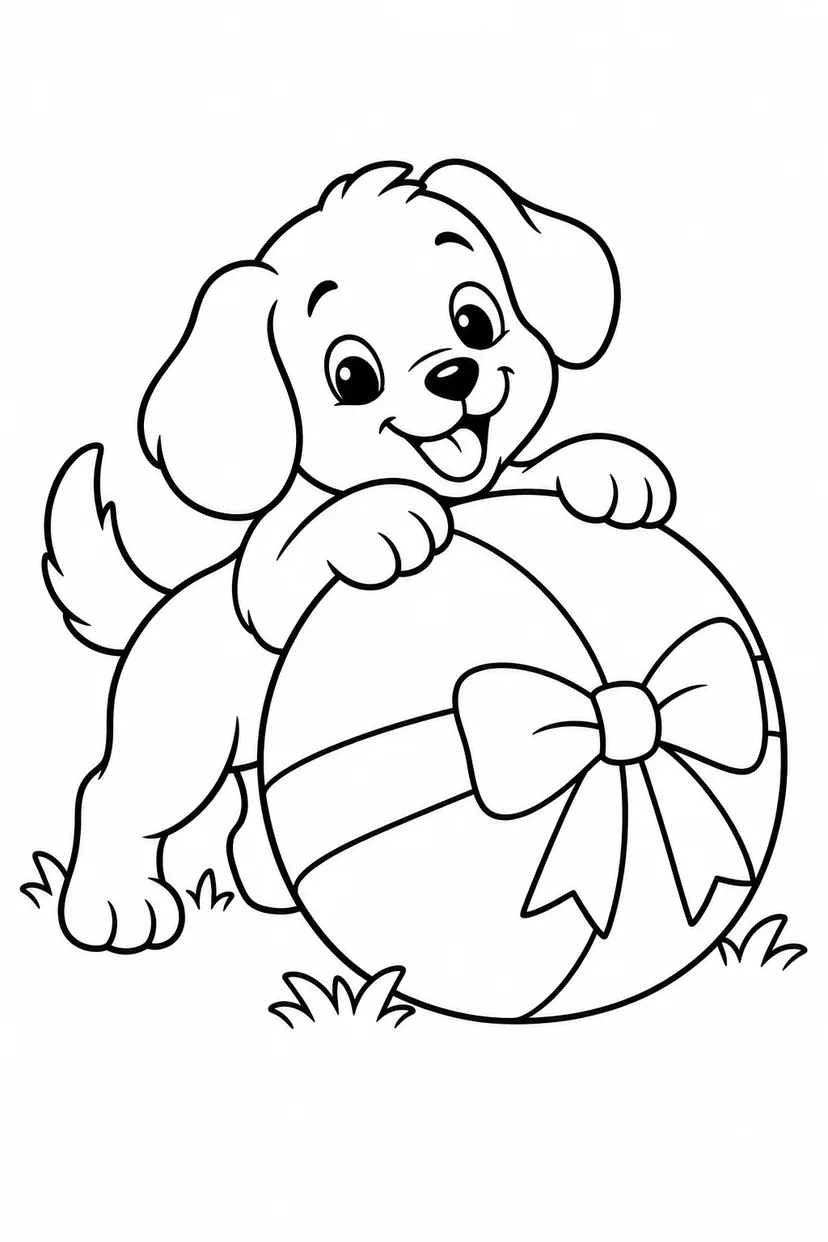 布のボールと大きなリボンの塗り絵