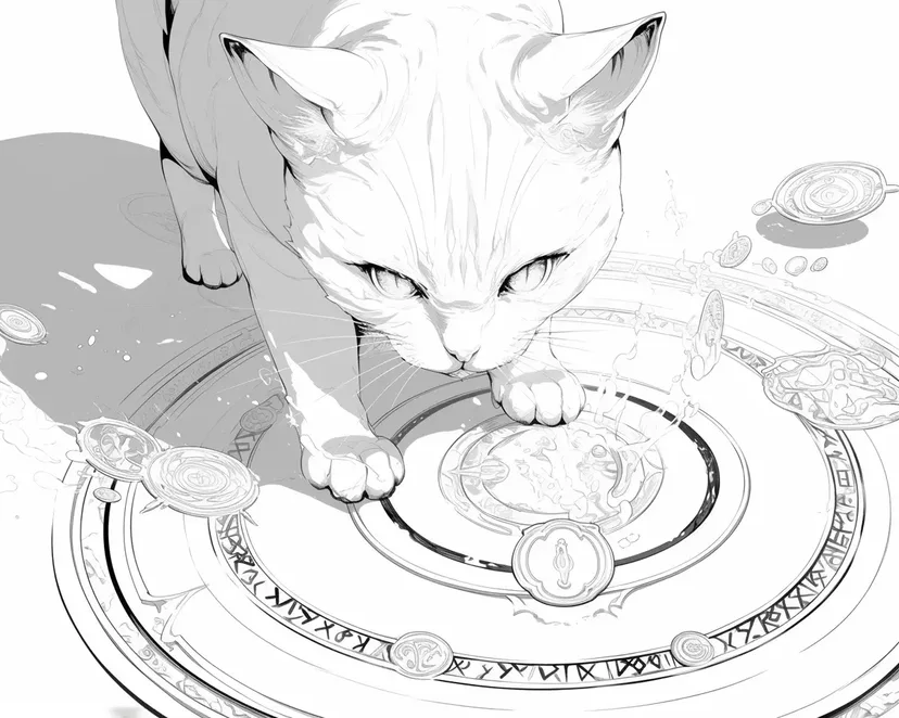 Dibujo de Gato con Círculo Mágico para colorear