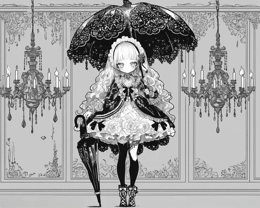 ゴシックロリータの少女の塗り絵