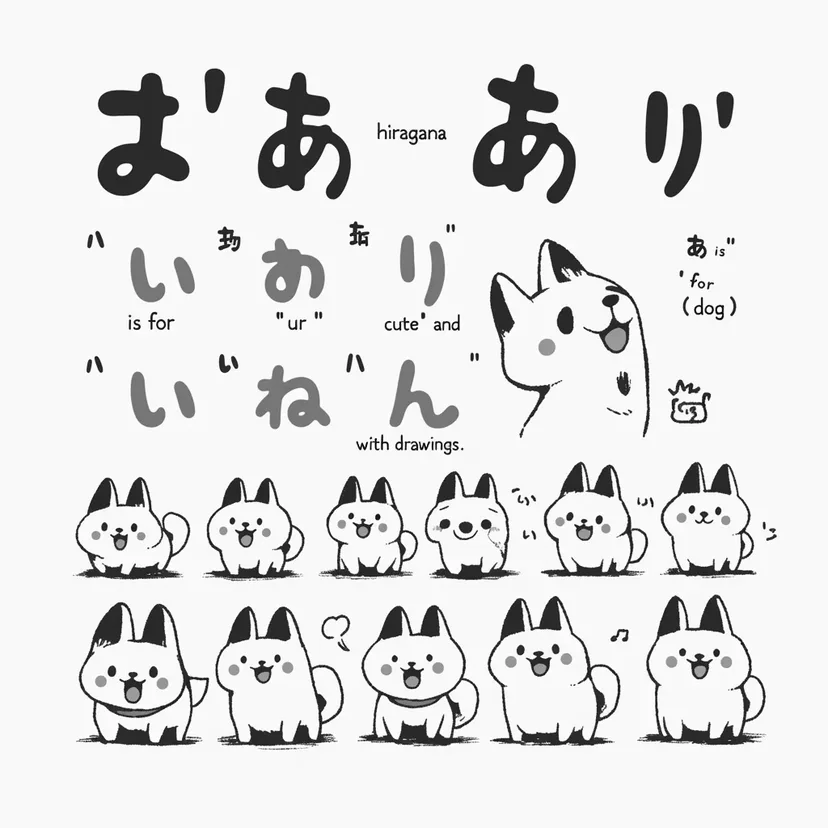 ひらがなとかわいい犬の塗り絵