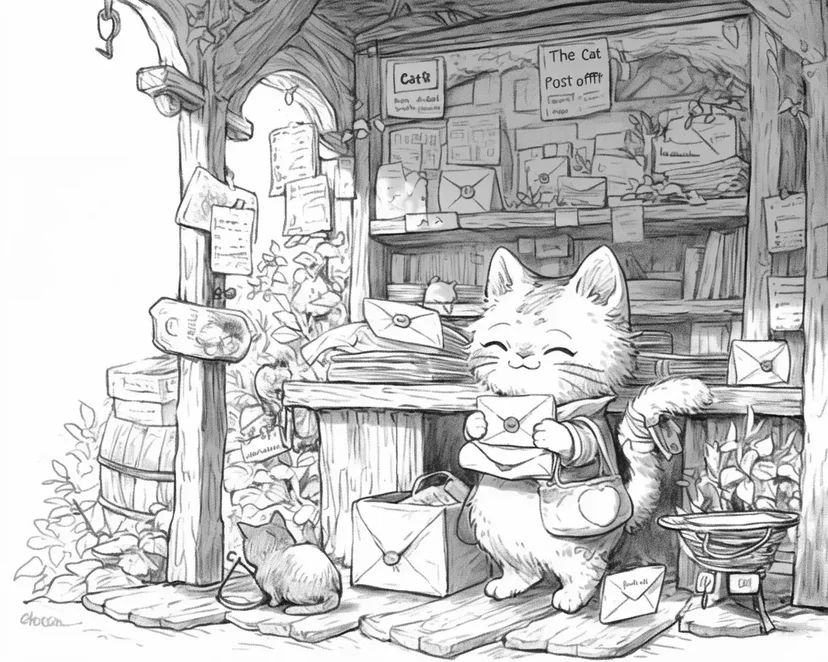猫咪邮局涂色页