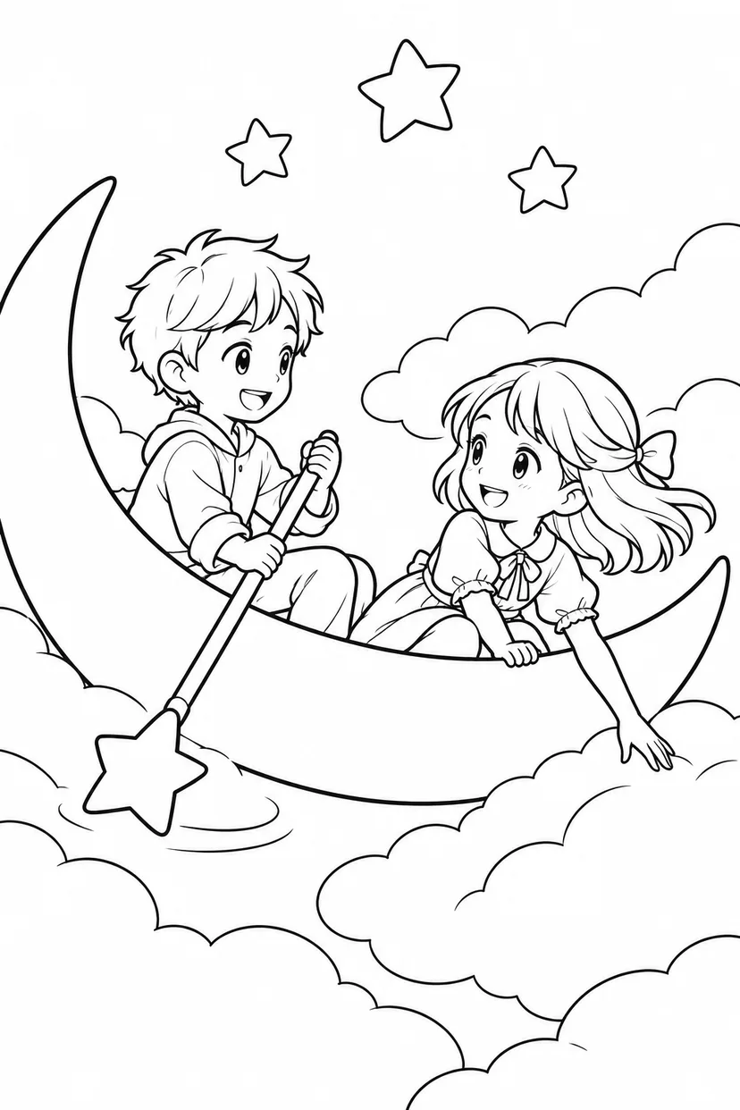 三日月の舟でおでかけの塗り絵