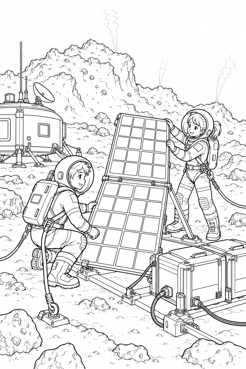 彗星の観測基地：太陽光パネルの設置の塗り絵
