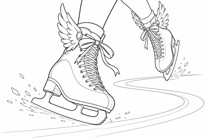 羽のついたスケート靴の塗り絵