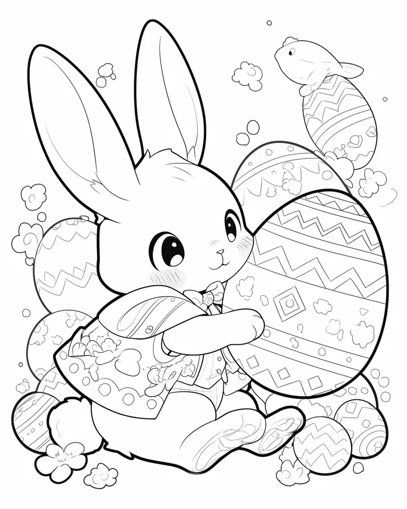 Dibujo de Conejito de Pascua y Huevos para colorear