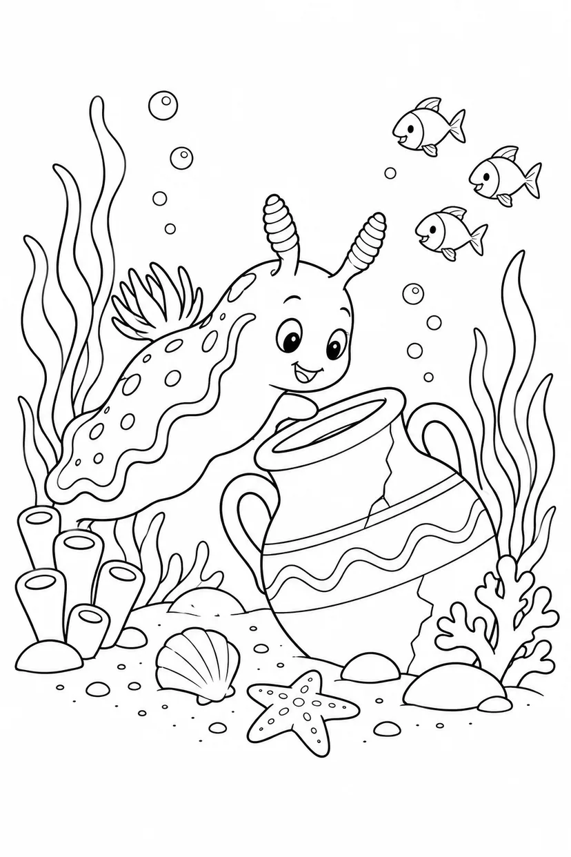 ウミウシと沈んだ壺の塗り絵