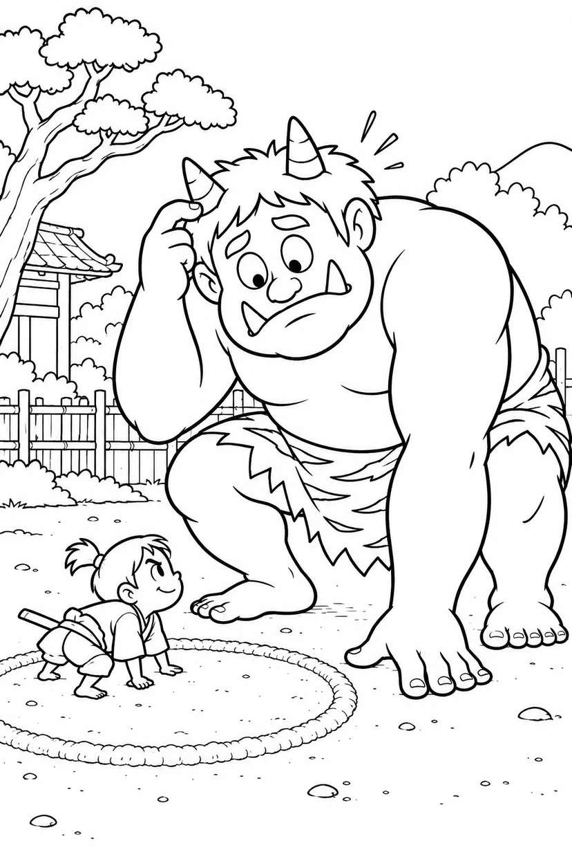 一寸法師・小さすぎる相撲の仕切りの塗り絵