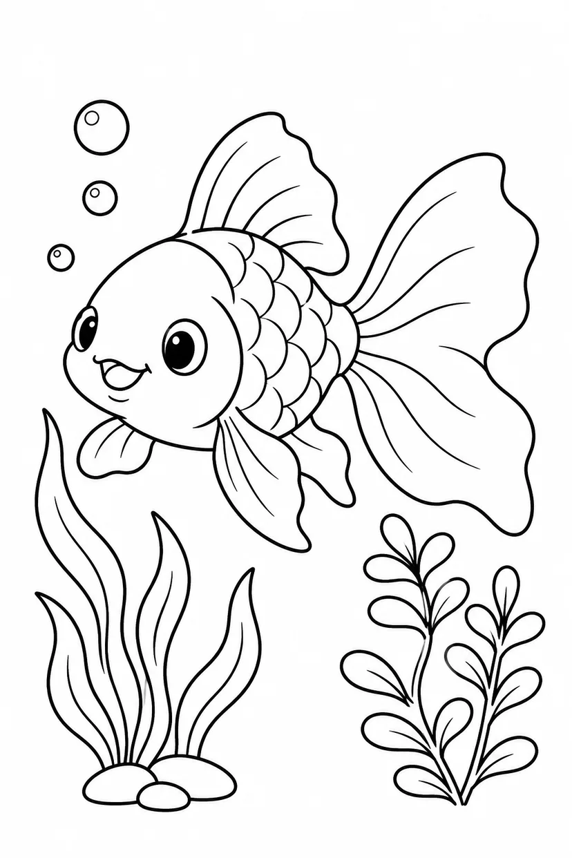 金魚と水草の塗り絵