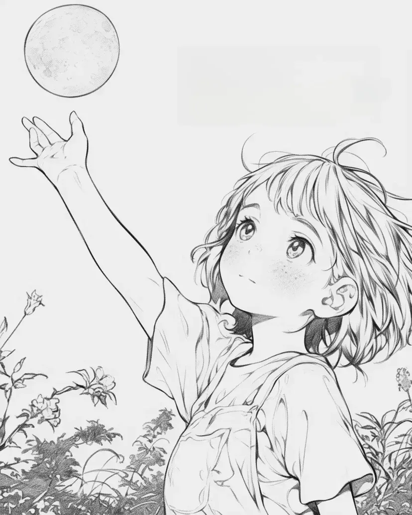 Girl Reaching for the Moon coloring page
