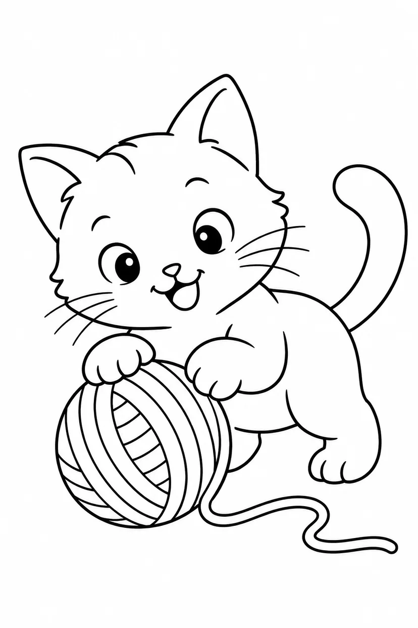 ねこと毛糸玉の塗り絵