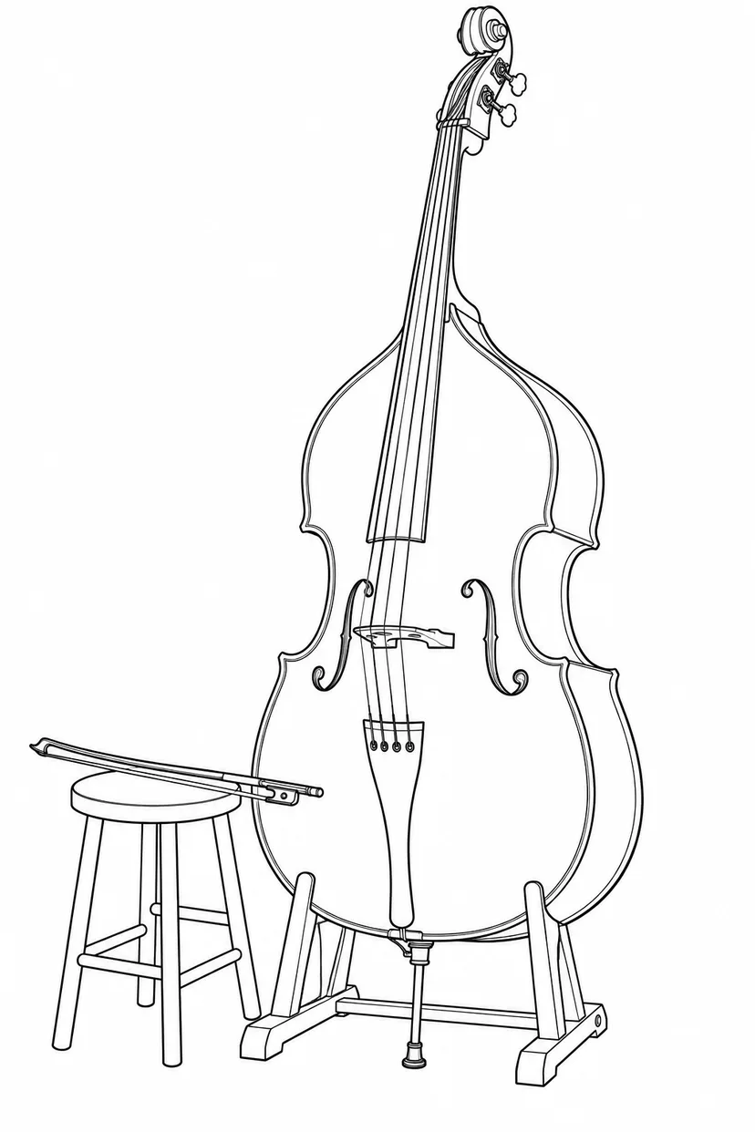 Coloriage Contrebasse et archet au repos