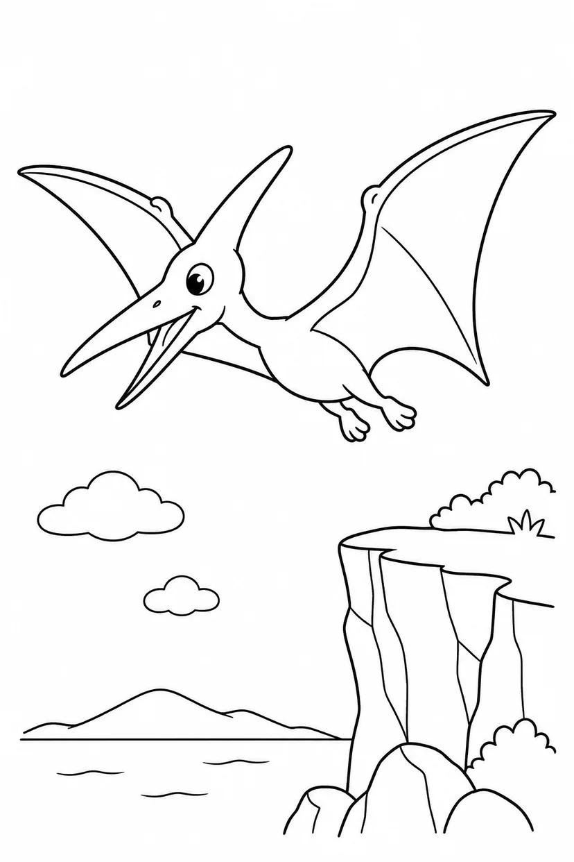 プテラノドンと崖の塗り絵