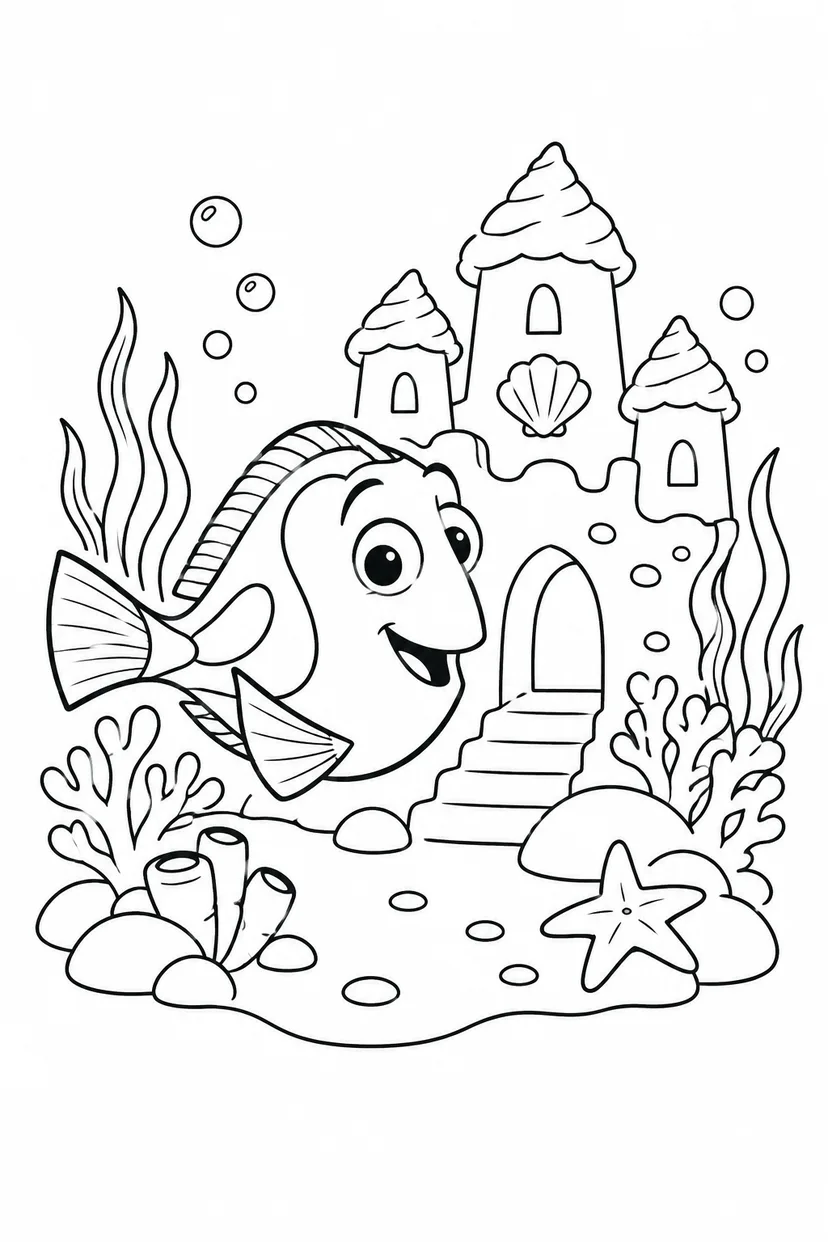 ナンヨウハギとサンゴのお城の塗り絵