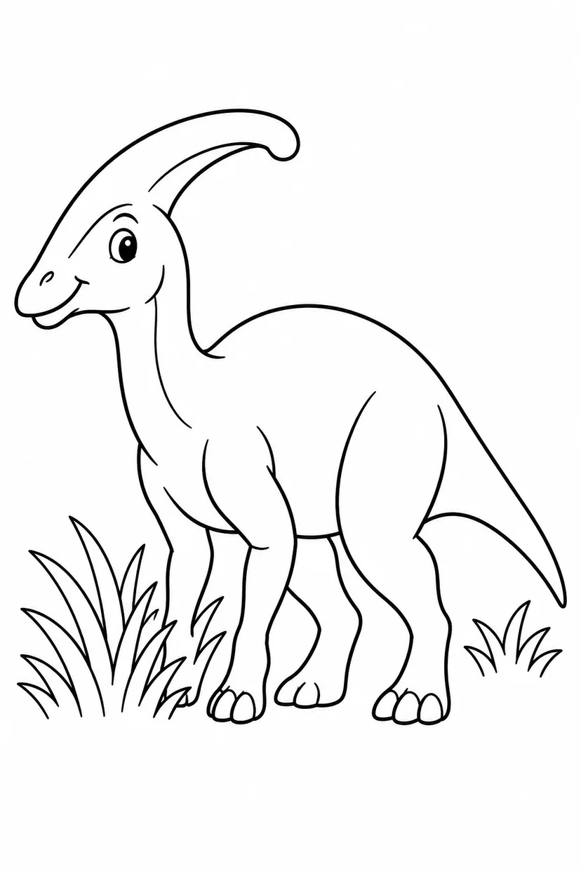 パラサウロロフスと草の塗り絵