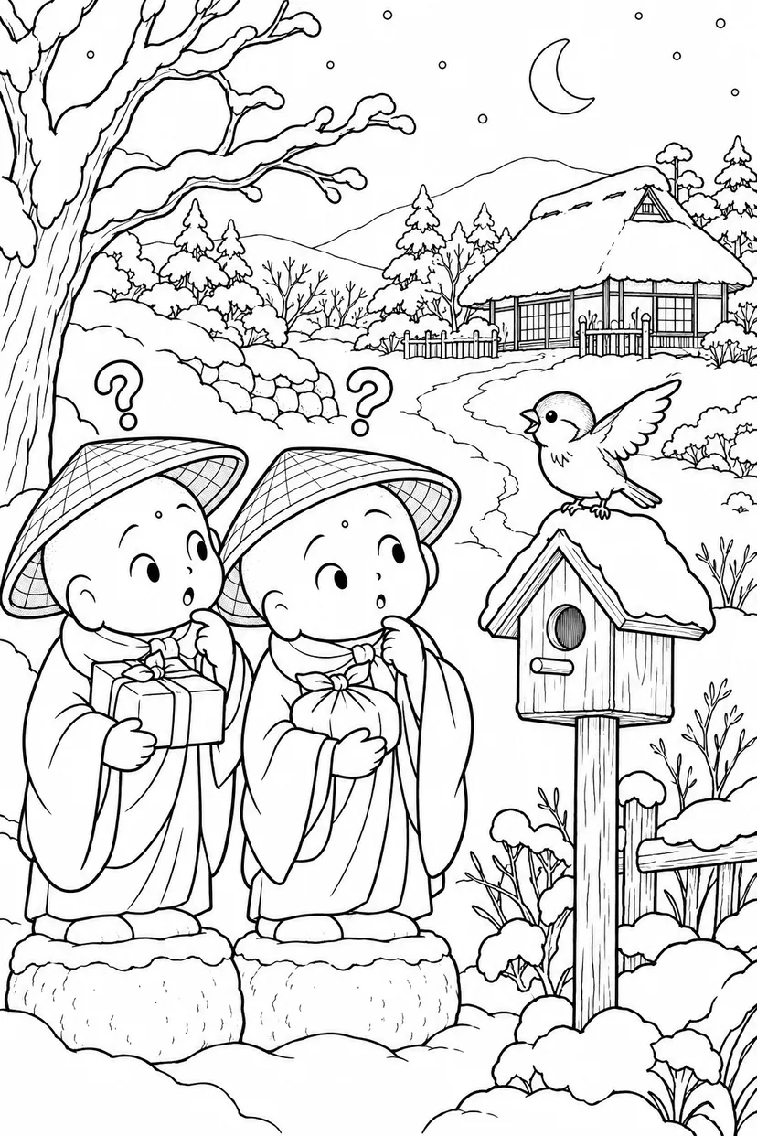 かさじぞう・お届け先はとなりですの塗り絵