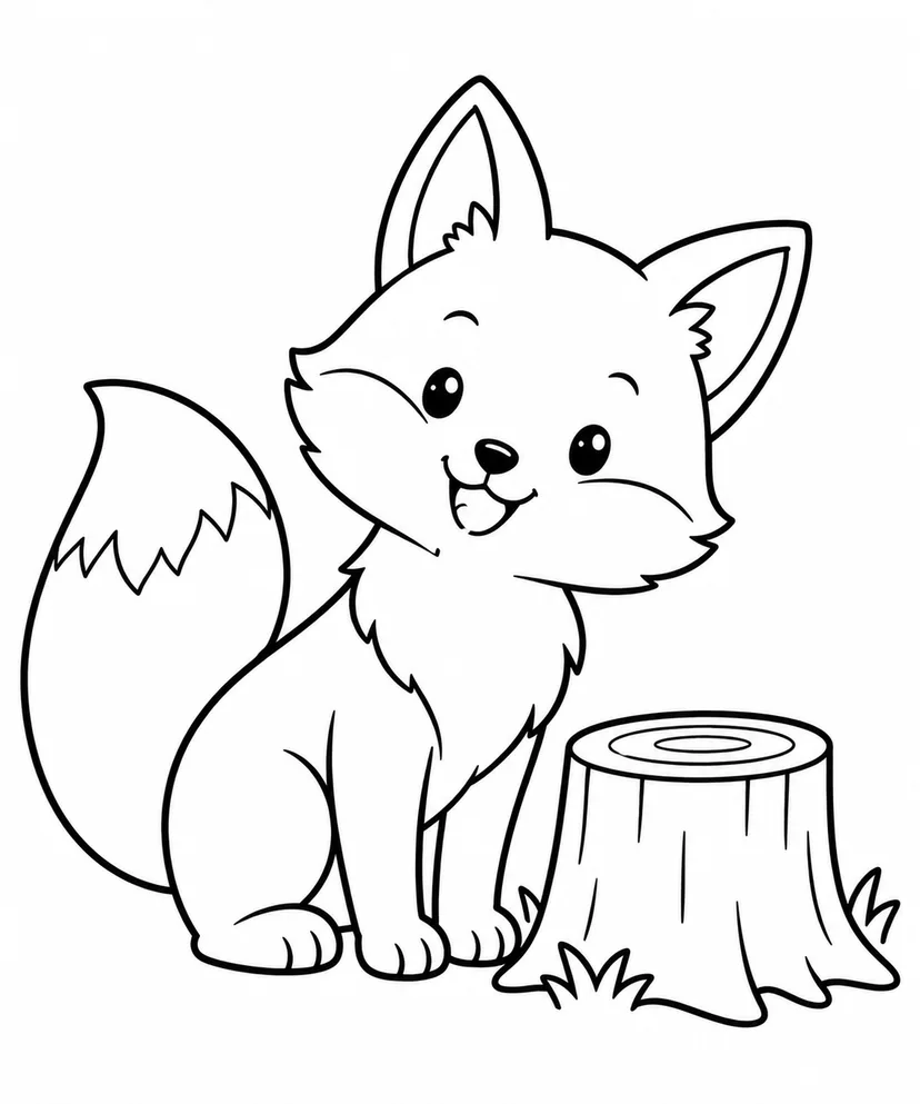 きつねと切り株の塗り絵