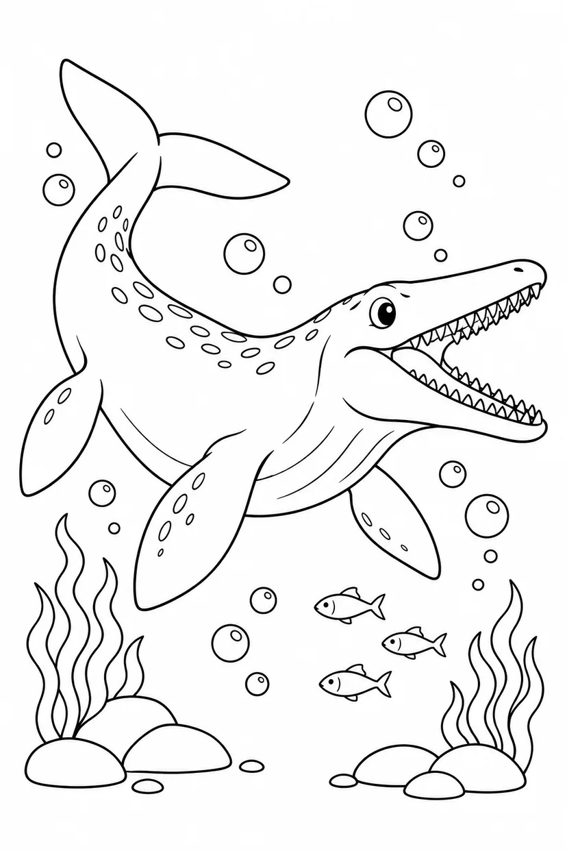 モササウルスと海の泡の塗り絵