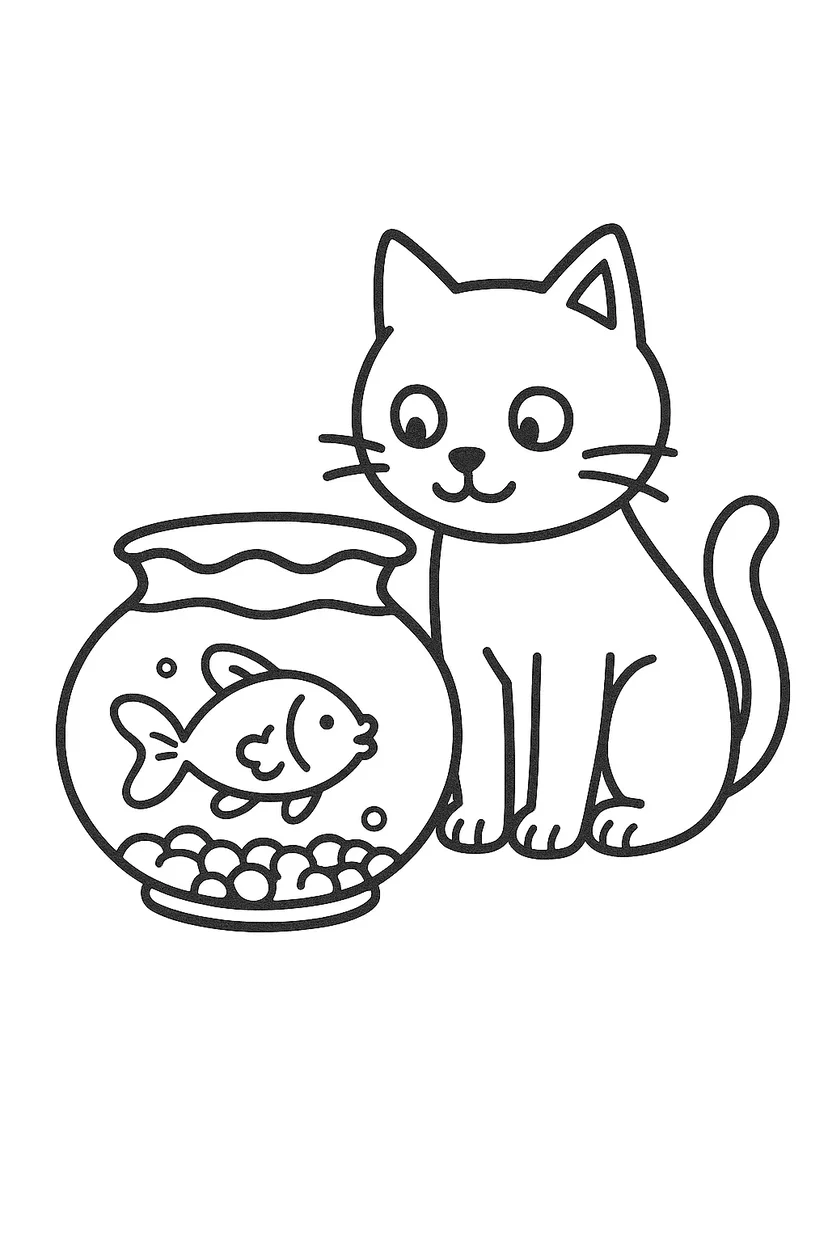 Dibujo de El Encuentro del Gato y el Pez Dorado para colorear