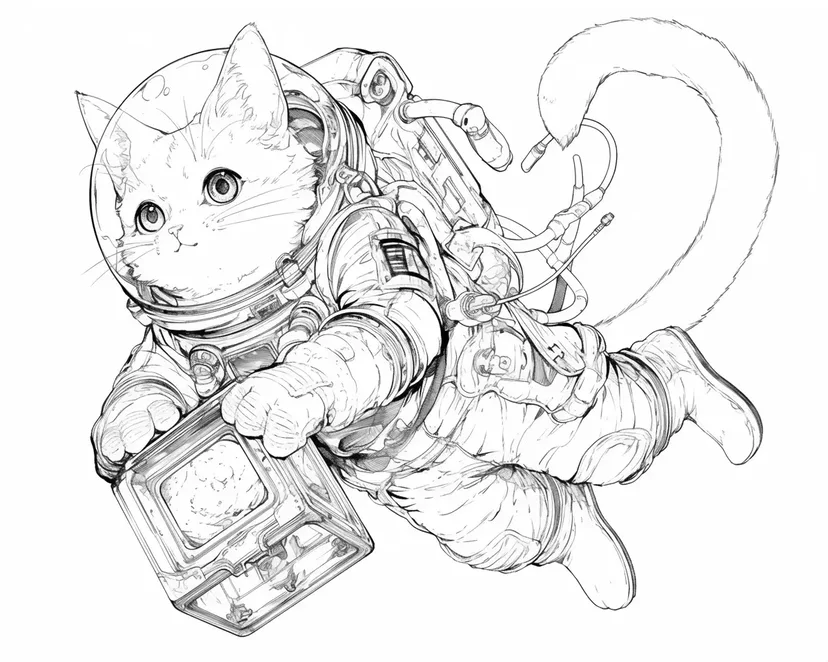 太空猫探险涂色页