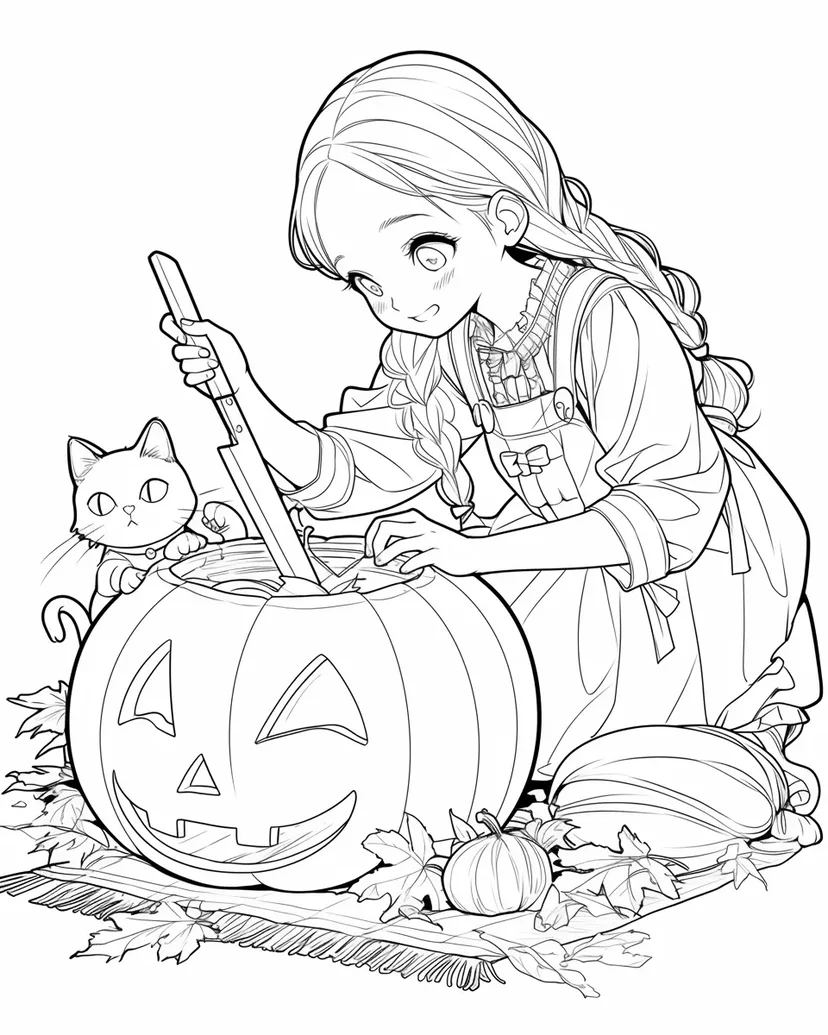 ハロウィンのかぼちゃ作りの塗り絵