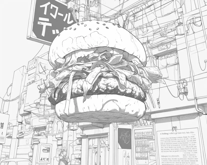 Gambar mewarnai Burger Raksasa Terbang