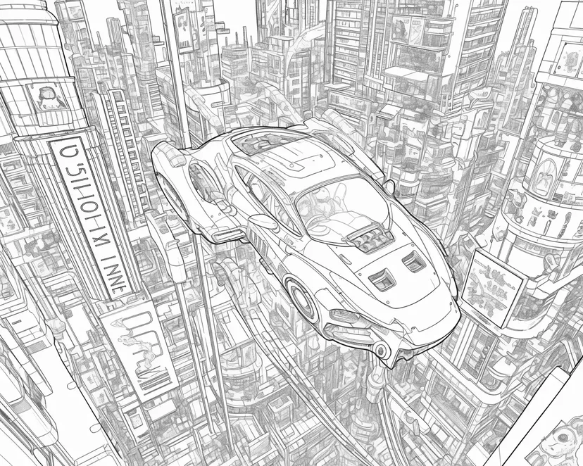 Desenho de Carro Voador Futurista para colorir