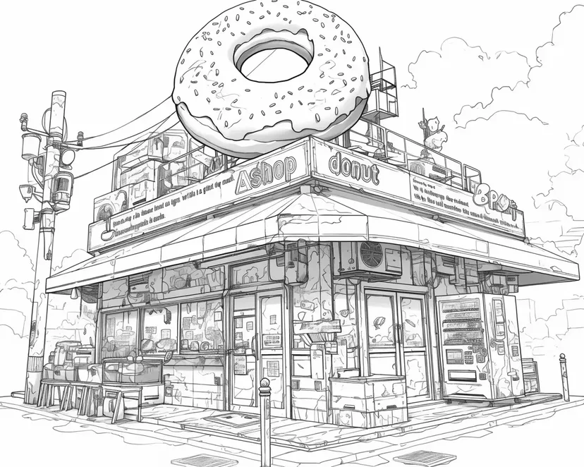 ドーナツショップの風景の塗り絵