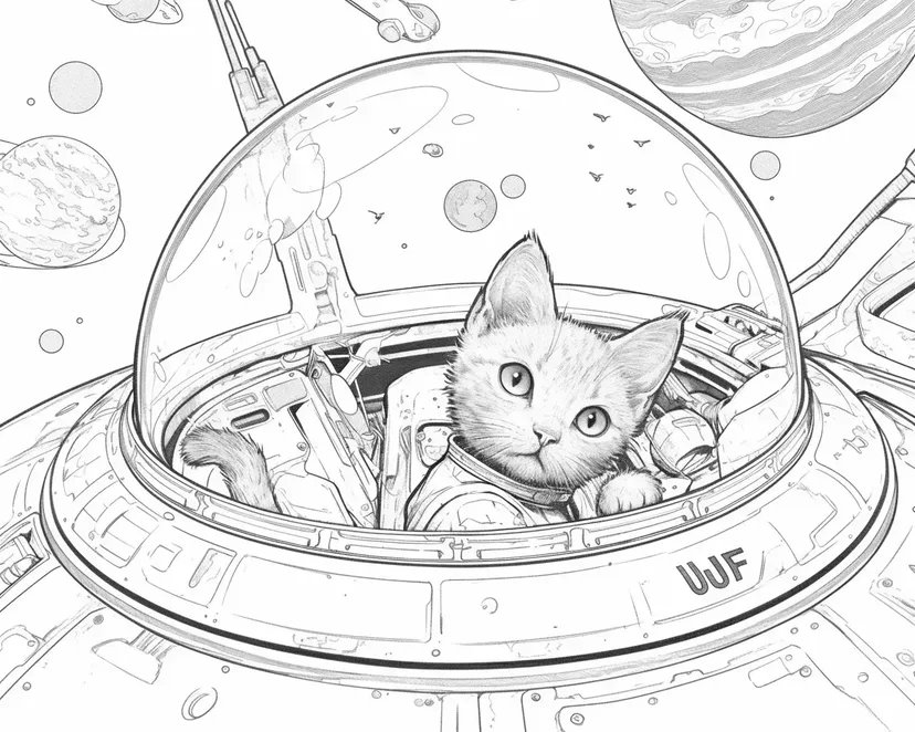 Kitten's Space Adventure coloring page