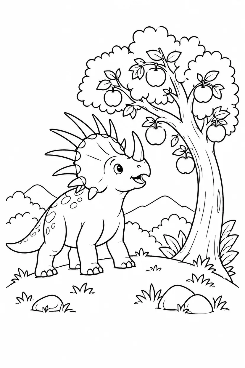 スティラコサウルスと木の実の丘の塗り絵