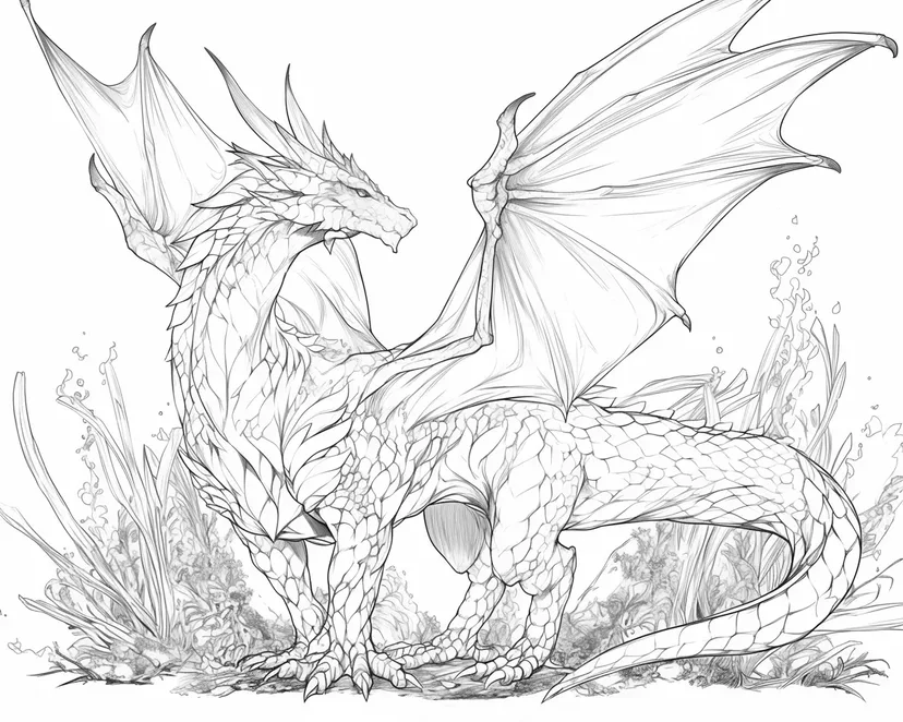 Gambar mewarnai Naga di Hutan Ajaib