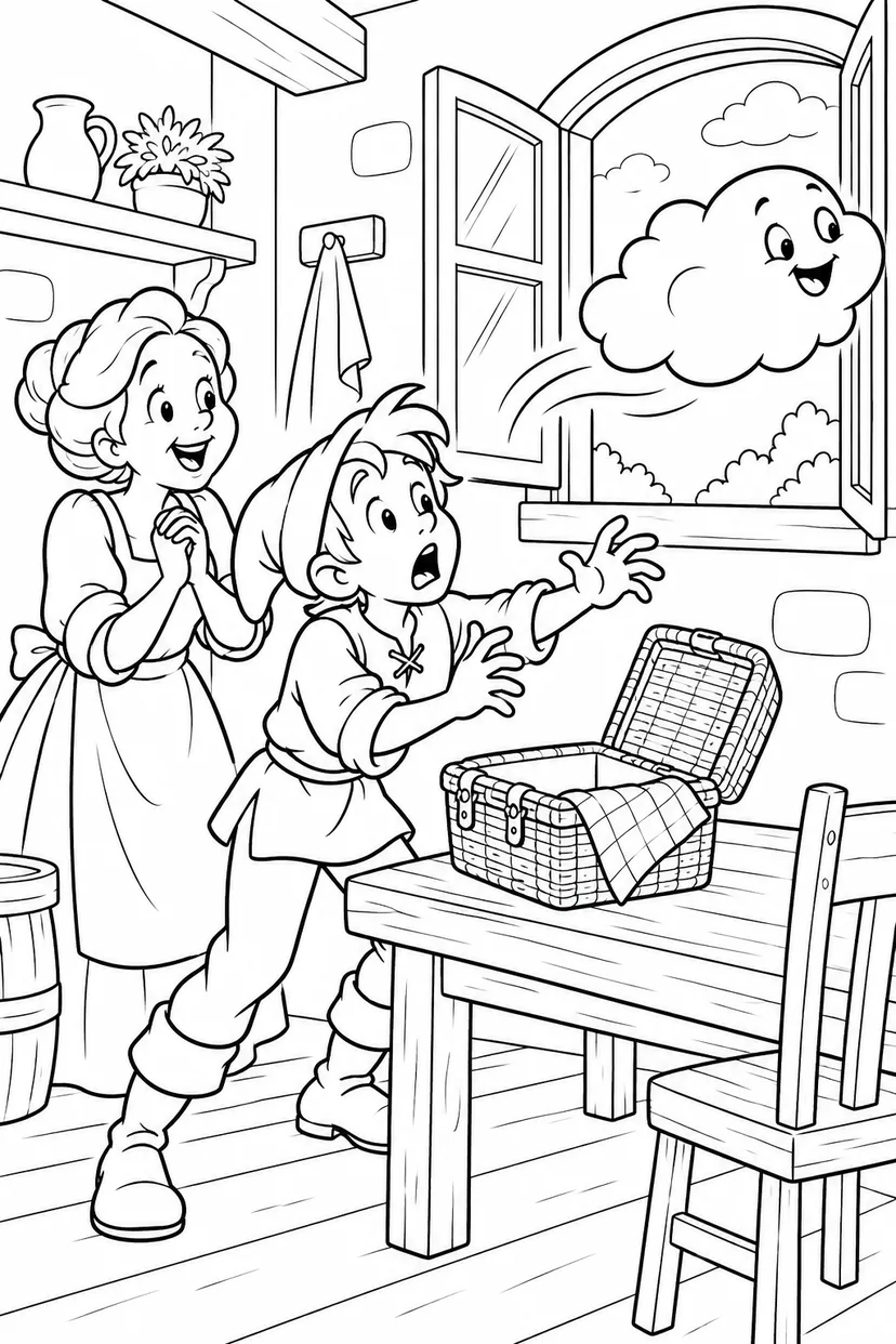 Jack and the Beanstalk・Comedy — The souvenir cloud floats away coloring page