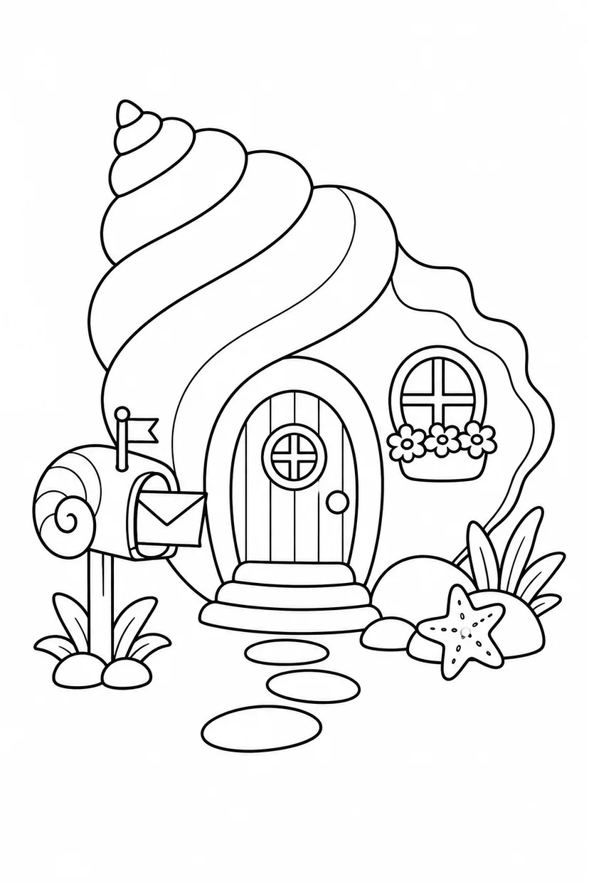 貝がらのおうちの郵便受けの塗り絵