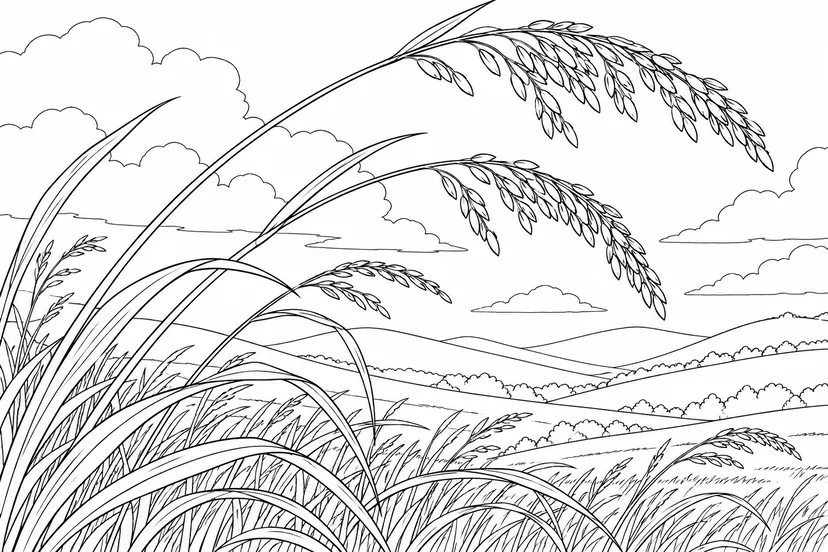 Coloriage Herbes des hauts plateaux penchées au vent