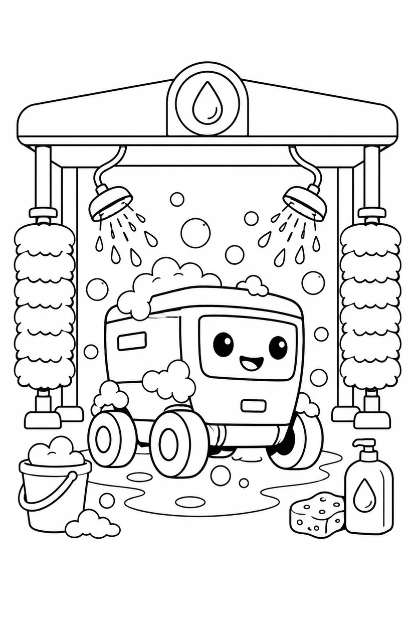 小型配送ロボットと洗車場の塗り絵
