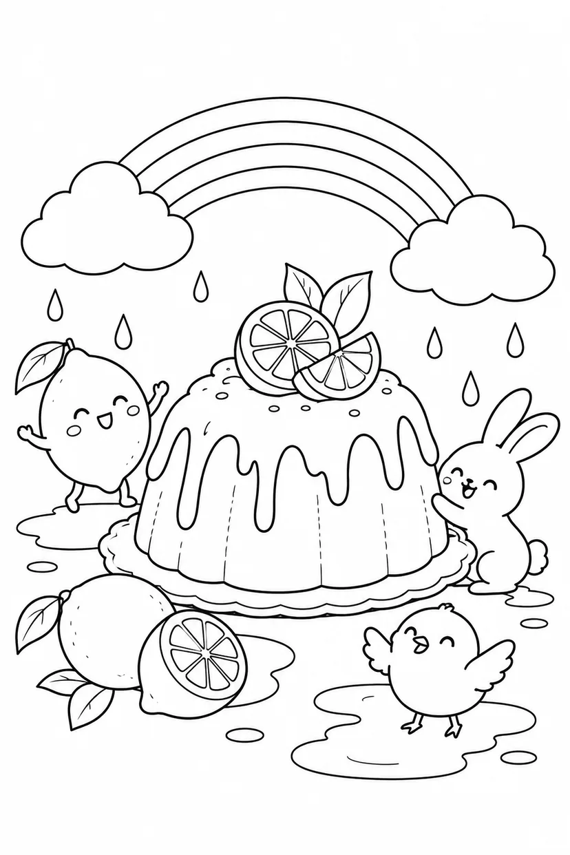 レモンケーキの雨あがりの塗り絵