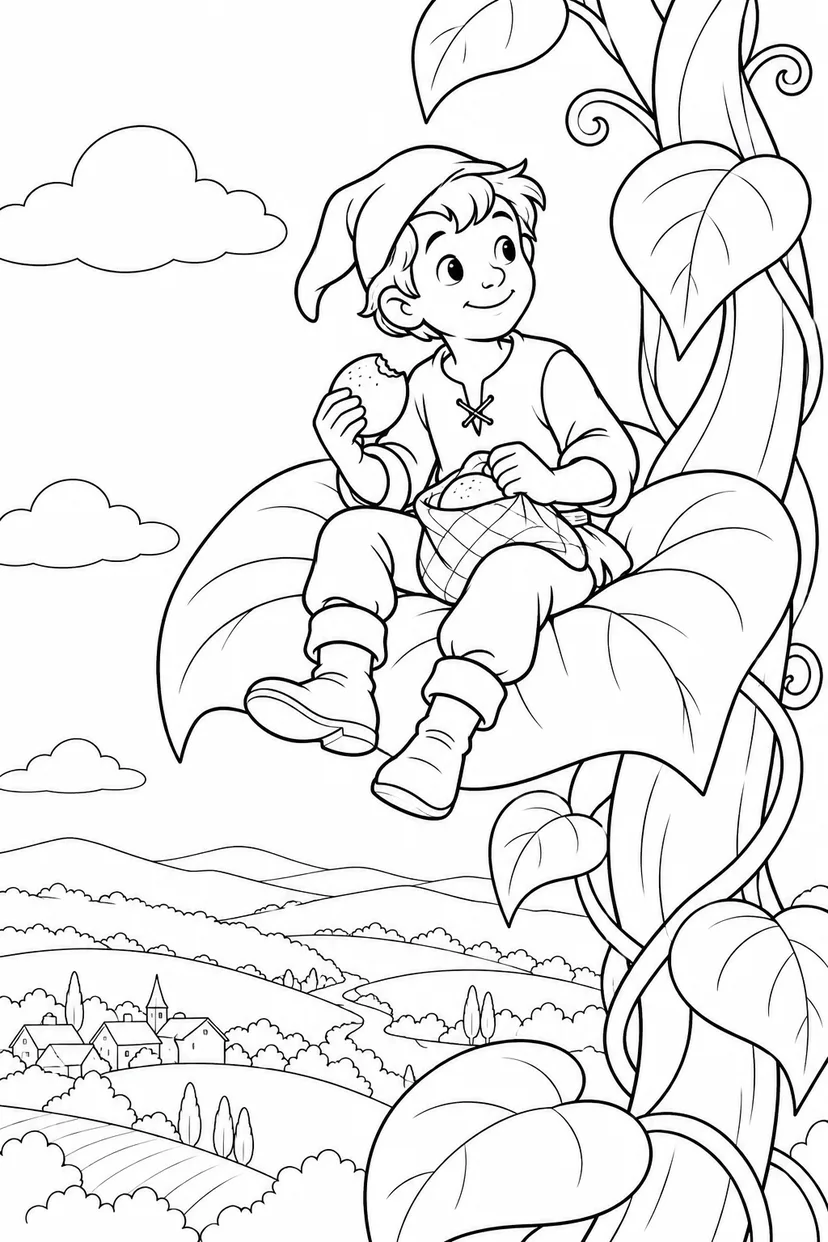 Jack and the Beanstalk・Heartwarming — A rest on a leaf coloring page