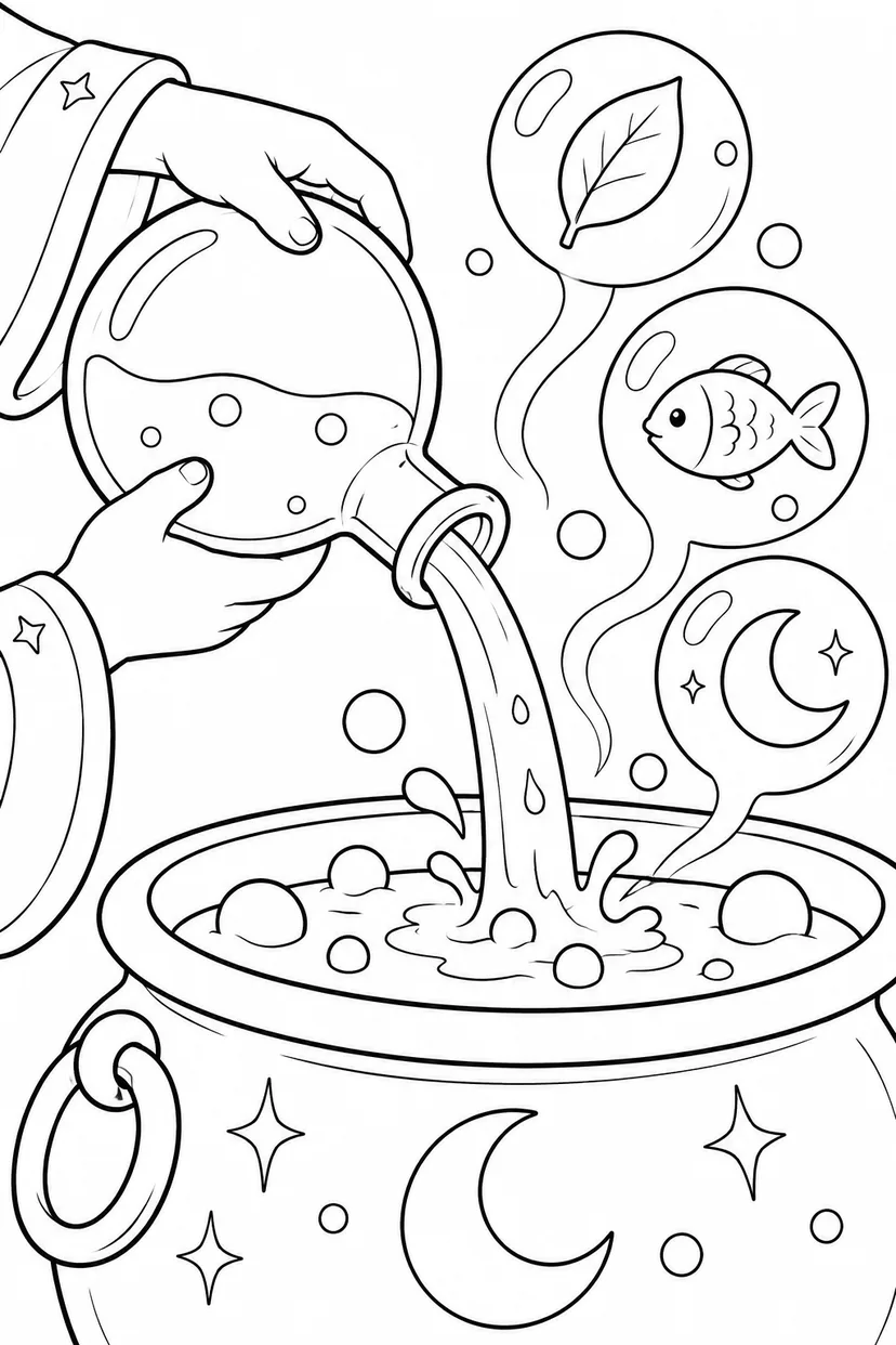 魔法薬のふしぎな泡の塗り絵